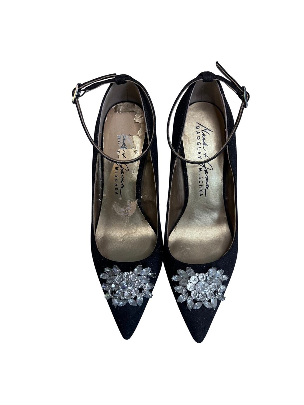Y2K Mark + James Badgley Mischka Black Glitter Rhinestone Pointed Toe Pumps 6M